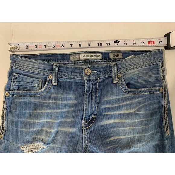 BKE Tyler Jeans Size 34x29 Mens Blue Denim Distressed Straight Leg Medium Wash - Picture 9 of 14